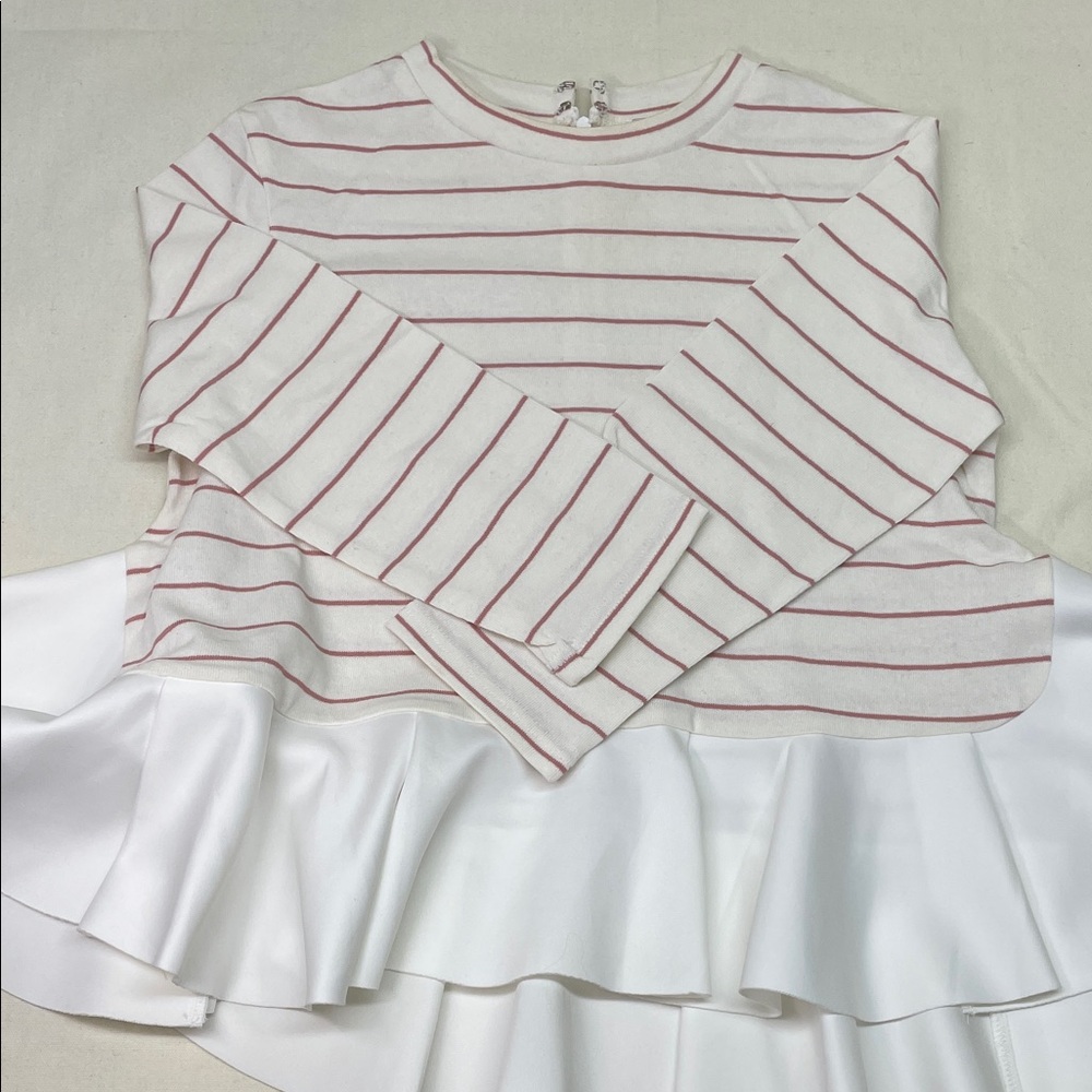 English Factory Pink Striped Ruffle Hem Sweatshirt